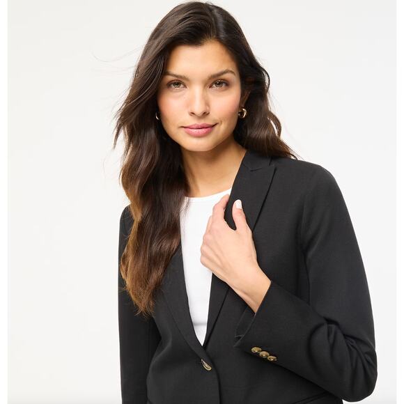 J.Crew Cotton Blend Two Button Blazer Preppy Black Classic Notch Collar US 0 NWT - Picture 2 of 14